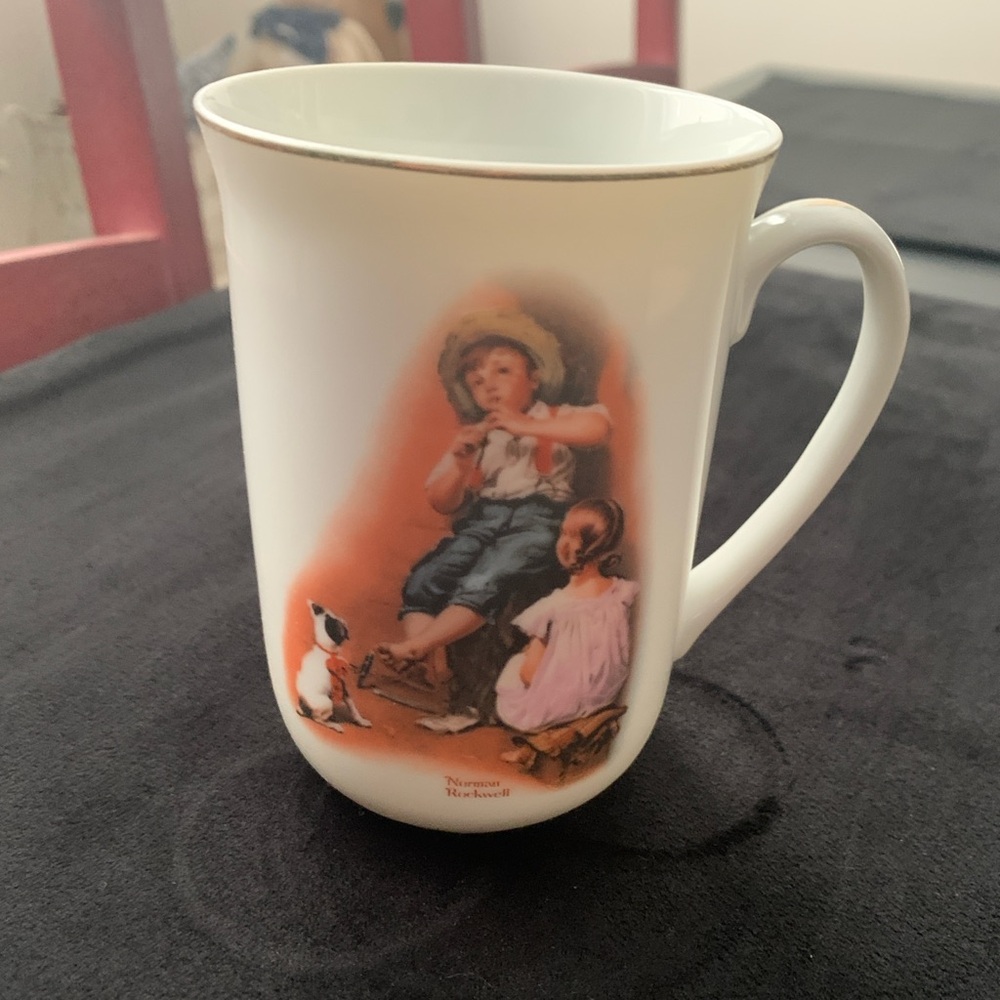 Vintage collectible porcelain mug featuring “The Music Maker” by Norman Rockwell